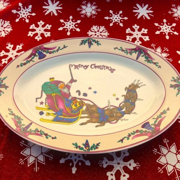 Merry Christmas Oval Platter and 2 Matching Serving Bowls - Picture 2 of 4